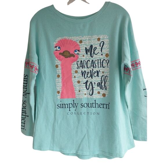 Simply Southern Sweater Womens Small Blue Knit Sarcastic Bird Long Sleeve Preppy - Picture 1 of 9